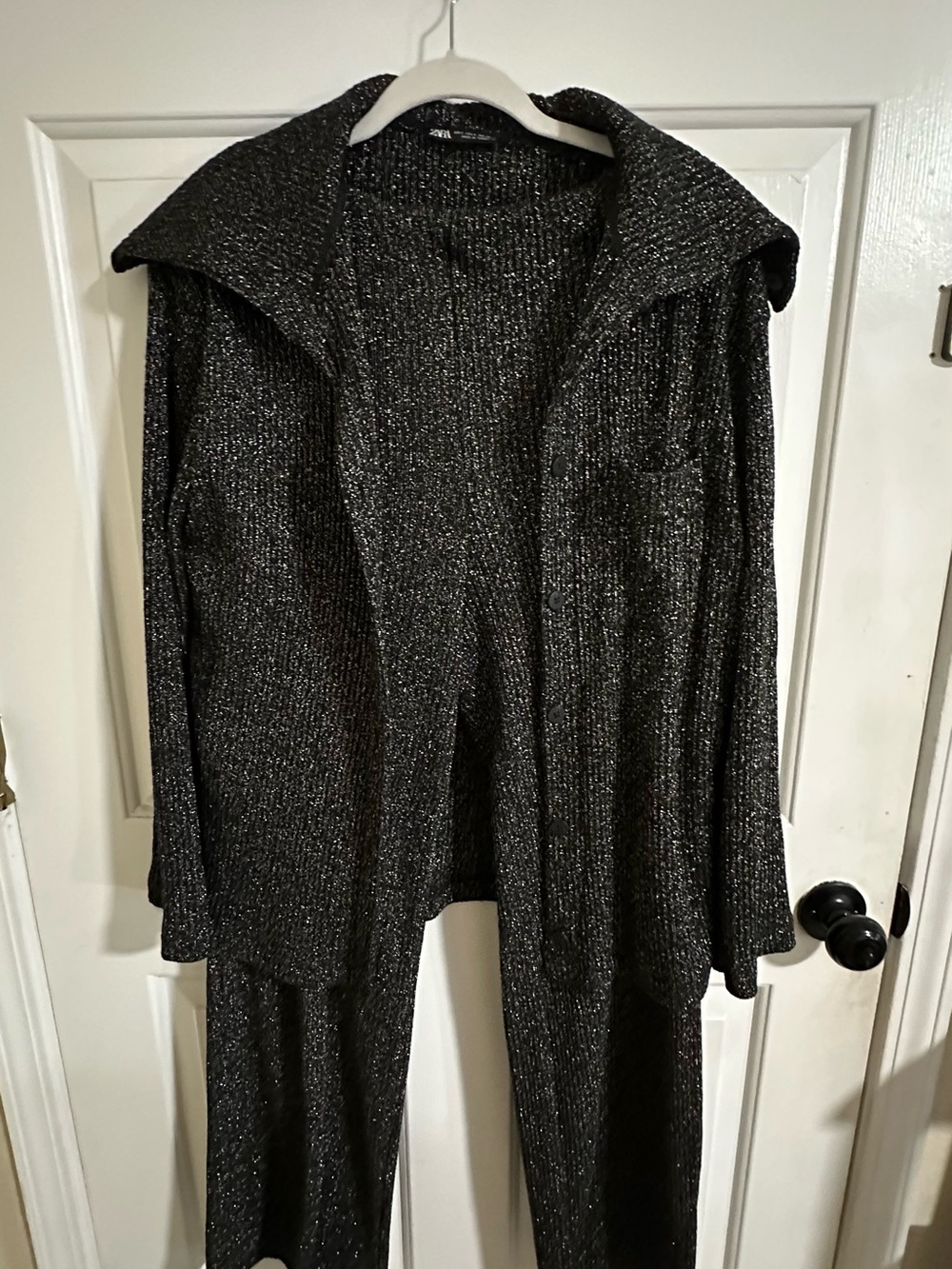 Zara Sparkle Knit Two-Piece Set - Metallic Black